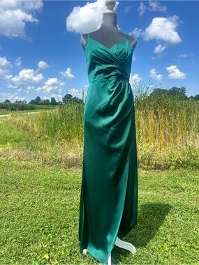 Azazie Emerald Satin Wrap Maxi Dress